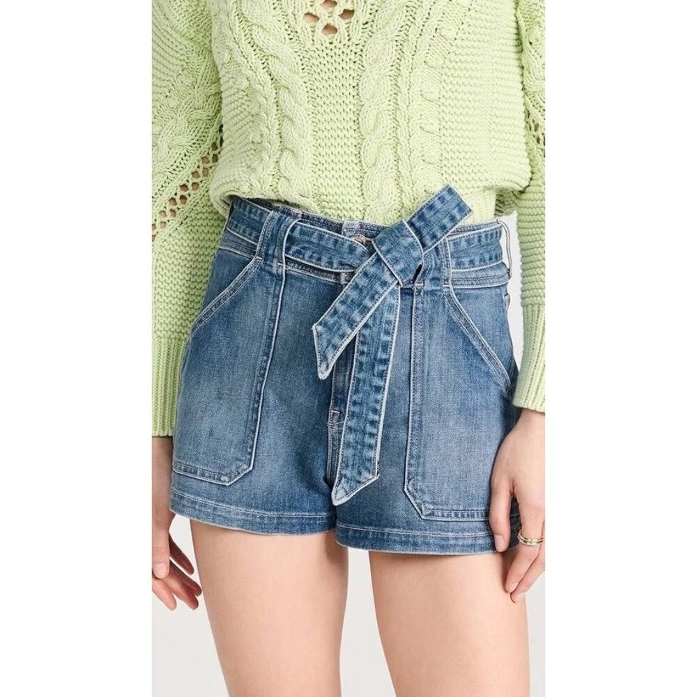 Veronica Beard Lovisa Denim Tie Belt Jean Shorts - Tide Down